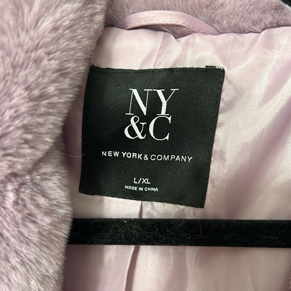 New York And Company purple Faux Fur Ultra Soft Mid length Coat Size L/XL - NEW - Picture 3 of 6